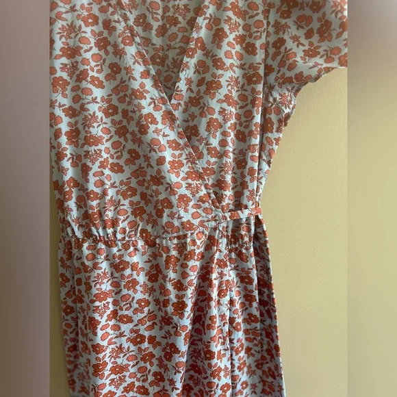 Madewell | Floral Wrap Dress - Orange and Blue, Size Small - Picture 6 of 8